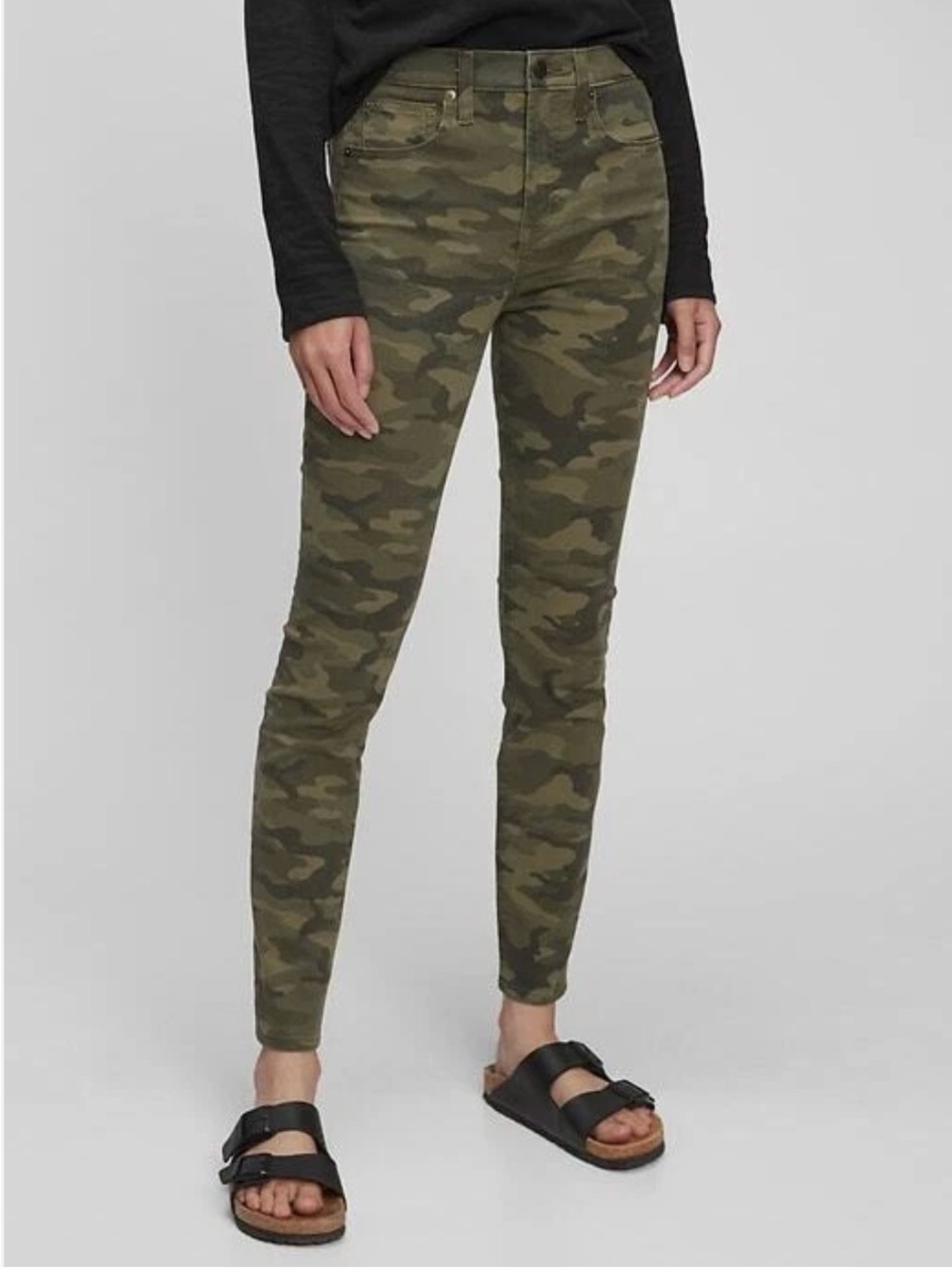 GAP Olive Camo High-Rise Raw Hem Skinny Pants